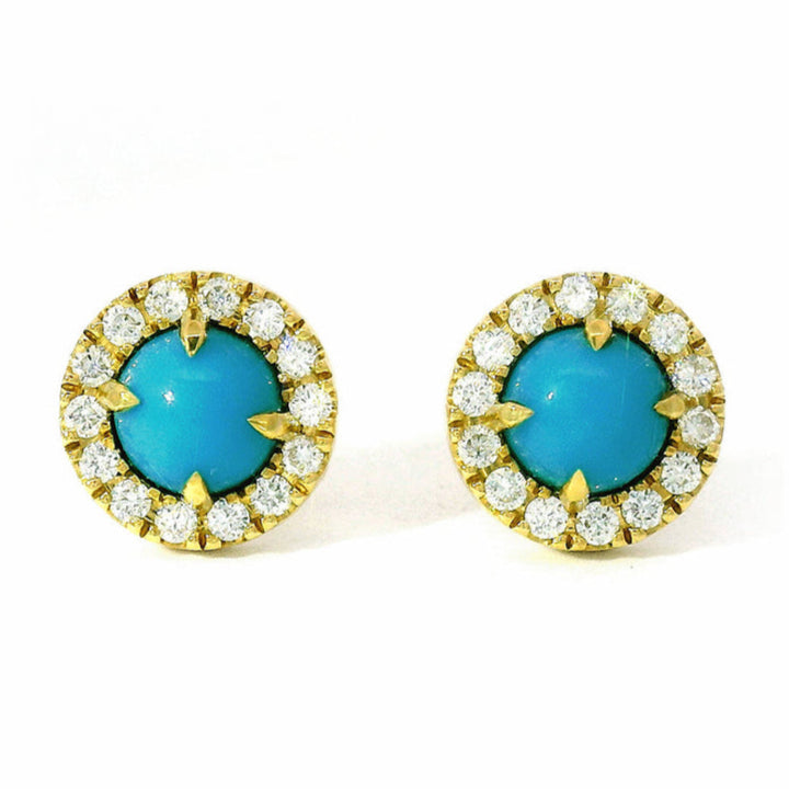 Turquoise Stud Earrings with Diamond Halo - "Sunlit Waters"