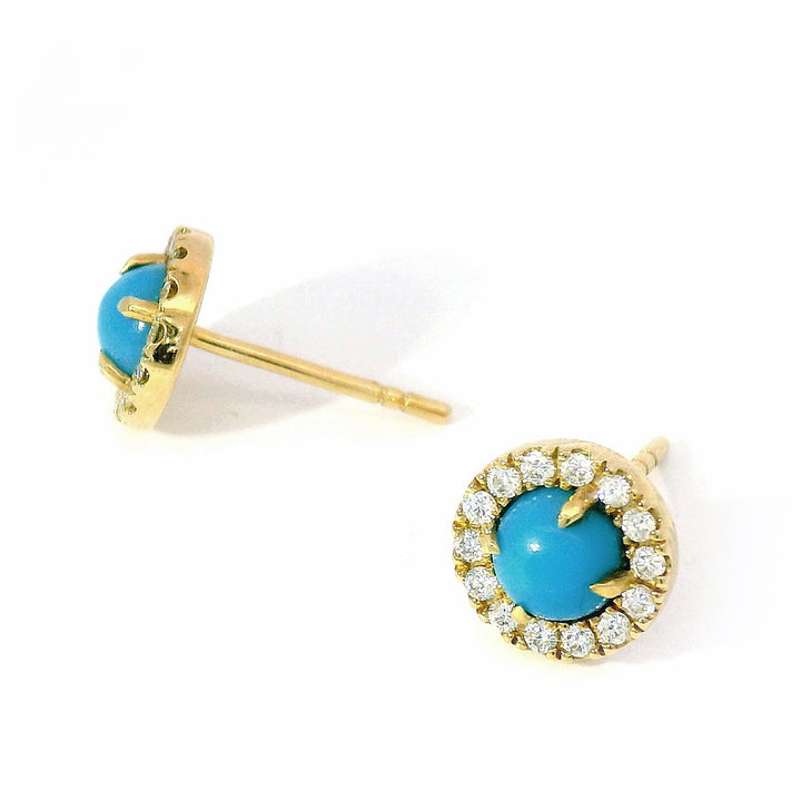 Turquoise Cabochon & Diamond Halo Earrings - "Sunlit Waters"