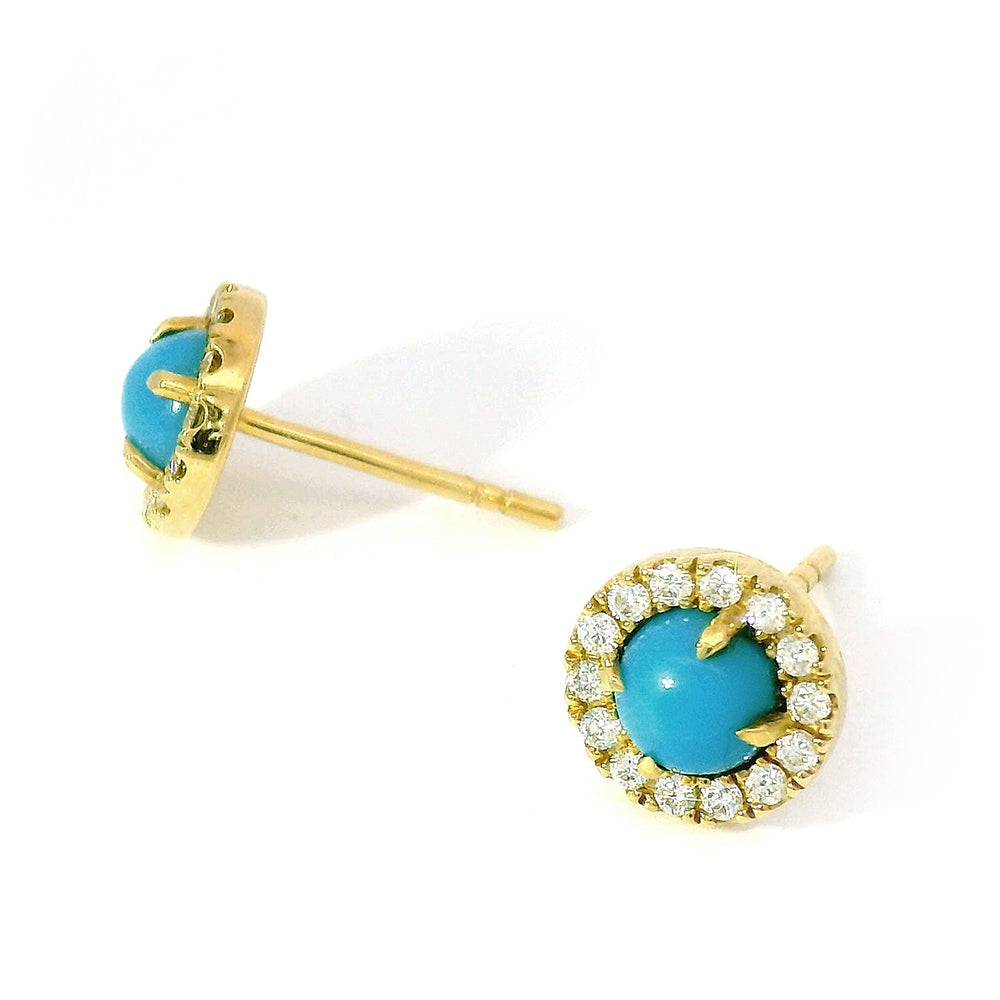 Turquoise Stud Earrings with Diamond Halo - "Sunlit Waters"