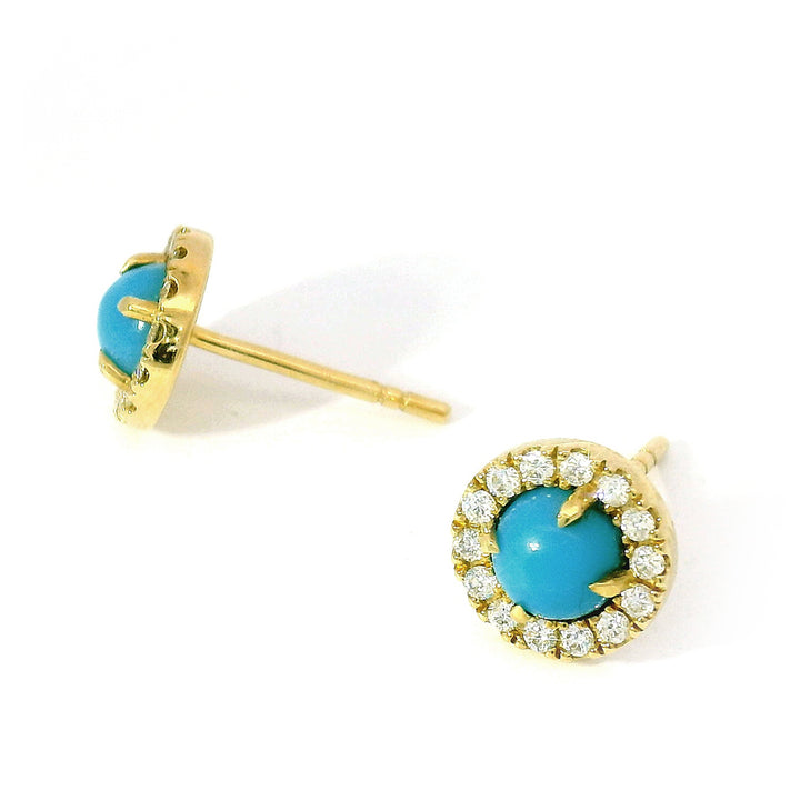 Turquoise Stud Earrings with Diamond Halo - "Sunlit Waters"