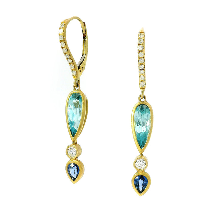 Zircon, Sapphire & Diamond Drop Earrings - "Bali Nights"