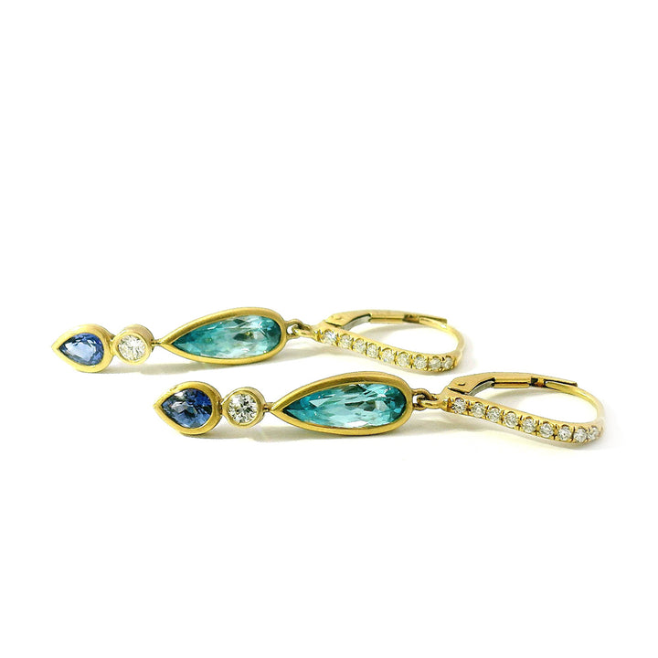 Zircon, Sapphire & Diamond Drop Earrings - "Bali Nights"