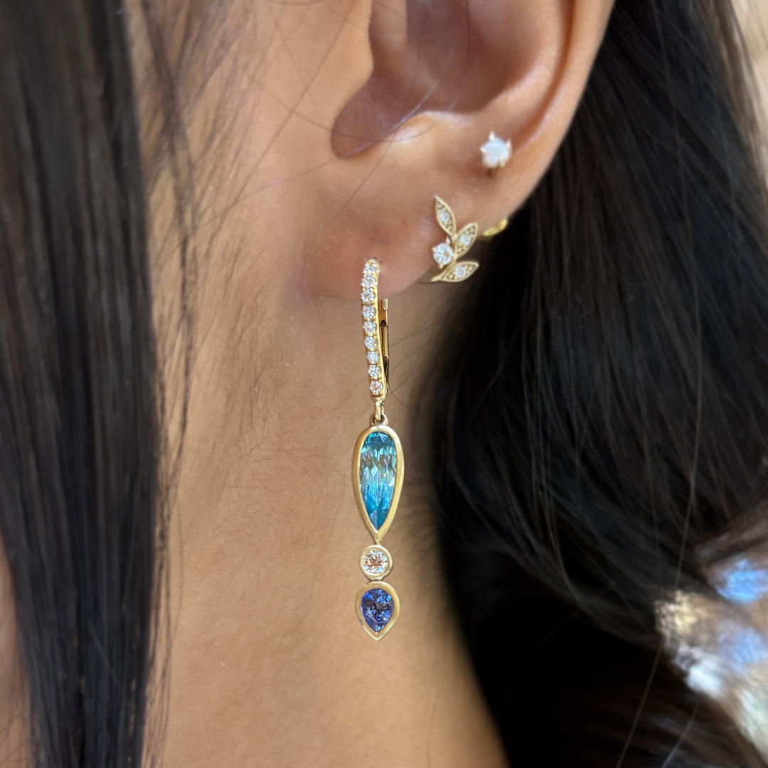 Zircon, Sapphire & Diamond Drop Earrings - "Bali Nights"