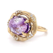 Rutilated Amethyst & Diamond Yellow Gold Ring - "Ultra Violet"