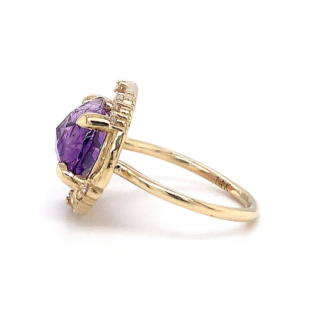 Rutilated Amethyst & Diamond Yellow Gold Ring - "Ultra Violet"