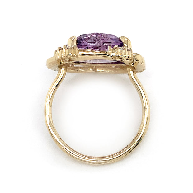 Le Conte Eunmi Han 14K Yellow Gold with Rutilated Amethyst and Diamonds Ring Top