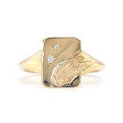 Le Conte Eunmi Han 14K Yellow Gold Van Gogh Sunflower Diamond and Paint Stroke Signet Ring Front