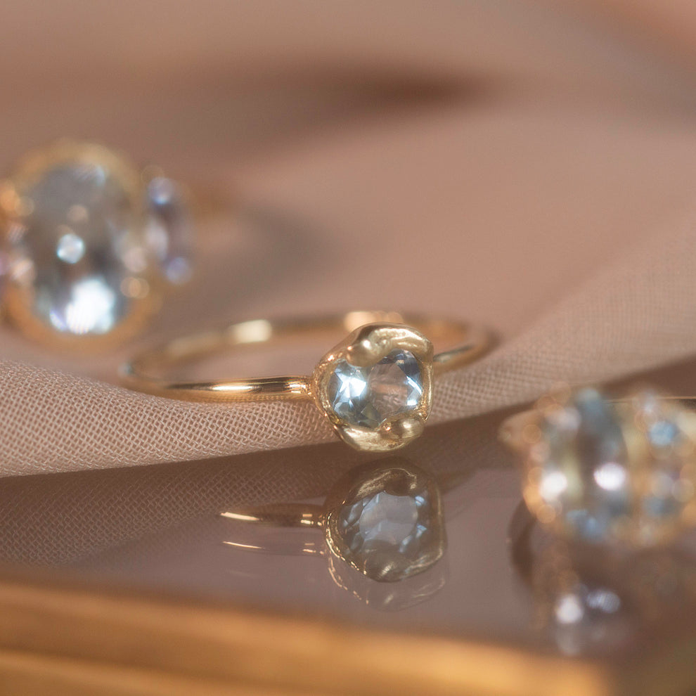 Aquamarine & Yellow Gold Ring - "Pigment Round"