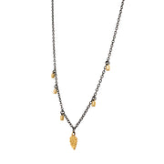 Yellow Gold & Sterling Silver Necklace - "Leaf & Fairy Dust"