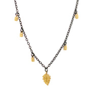 Yellow Gold & Sterling Silver Necklace - "Leaf & Fairy Dust"