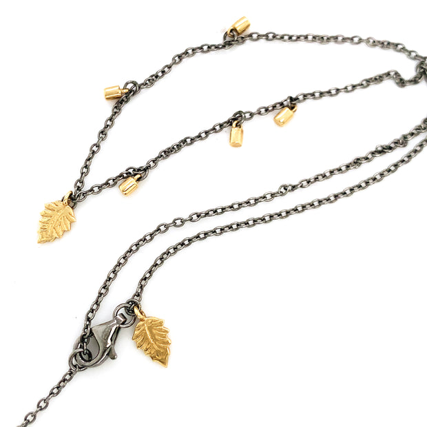 Yellow Gold & Sterling Silver Necklace - "Leaf & Fairy Dust"