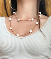 Carved Bone Bead & Leather Necklace - "Tulips"