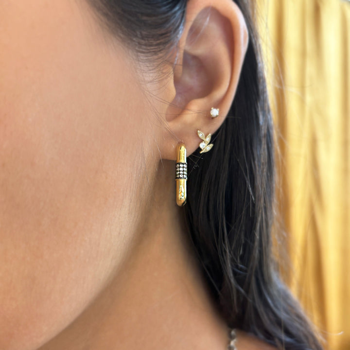 Pavé Diamond & Gold Huggie Hoop Earrings - "Golden Night"