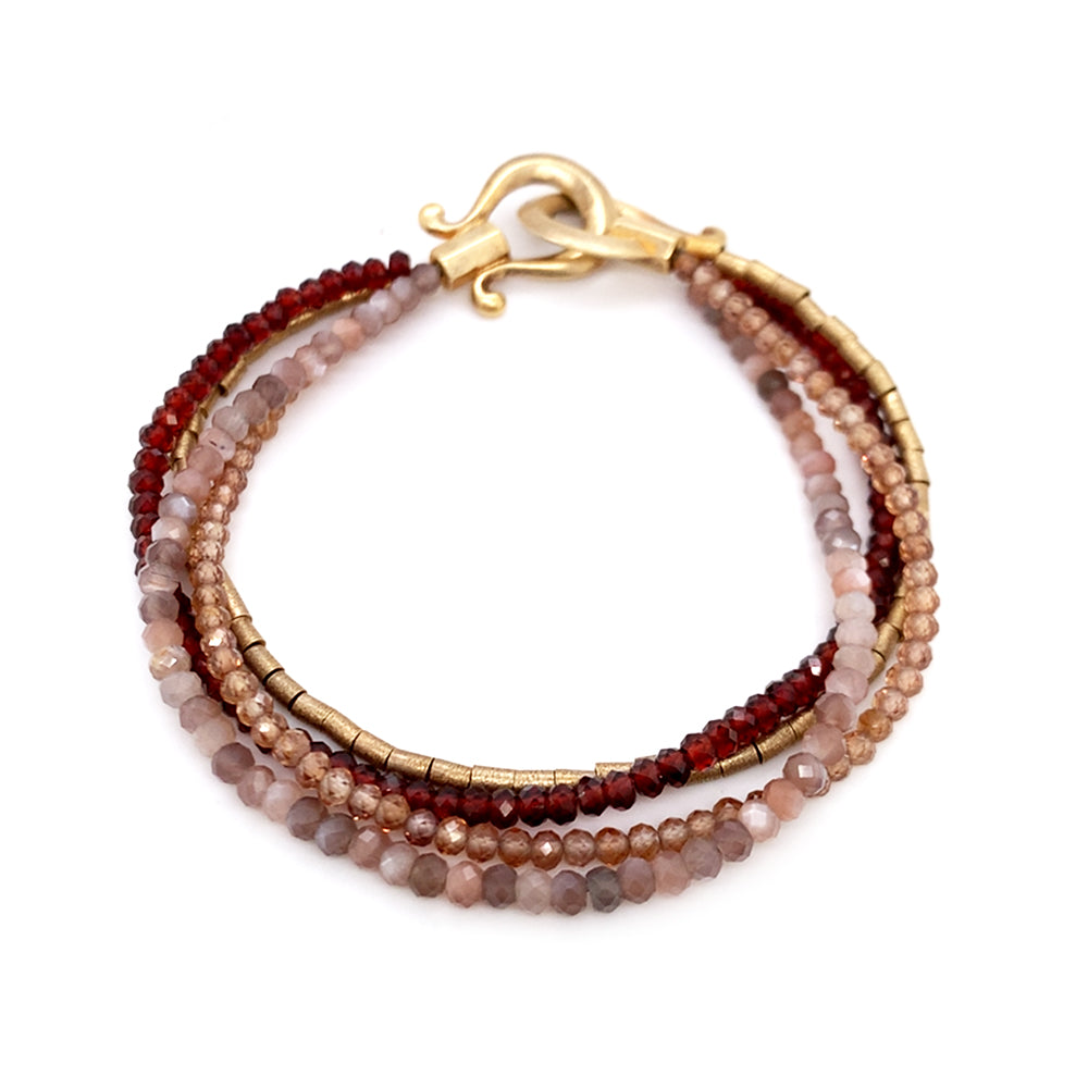 Gold Vermeil, Garnet, Labradorite, & Zircon Beaded Bracelet