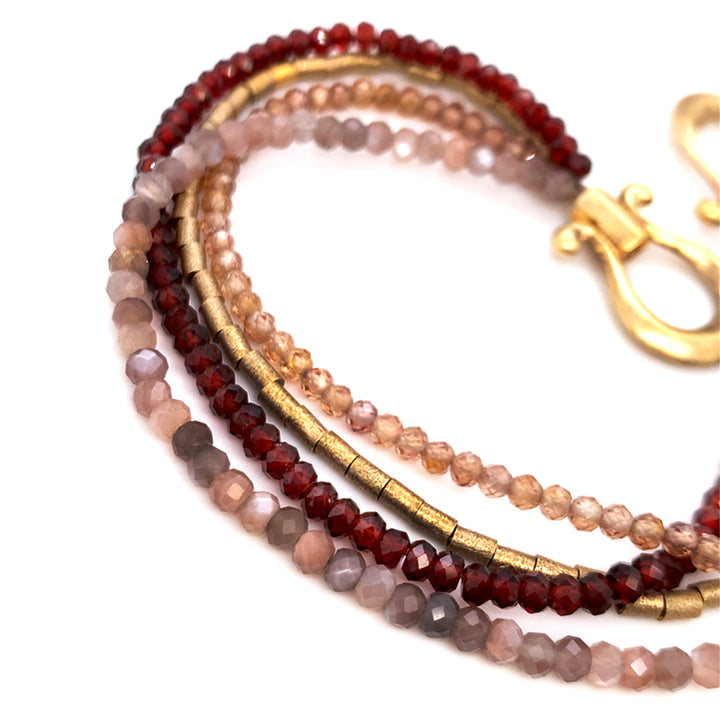 Gold Vermeil, Garnet, Labradorite, & Zircon Beaded Bracelet