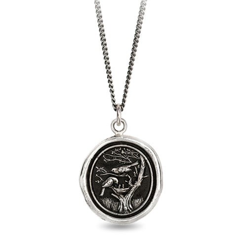 Sterling Silver Nesting Birds Talisman Necklace - "Love Makes a Home"