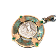 Reversible Ancient Greek Coin & Emerald Necklace - "Neo Bronze Age"