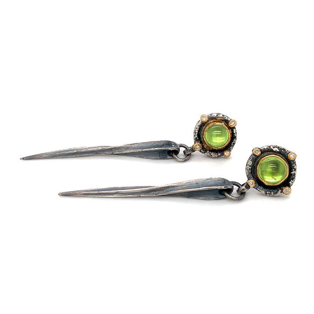 Green Tourmaline & Diamond Earrings - "Romanesque"