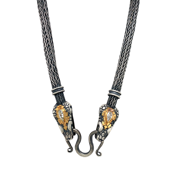 Hand-Carved Serpent Head & Diamond Necklace - "Nehebkau"