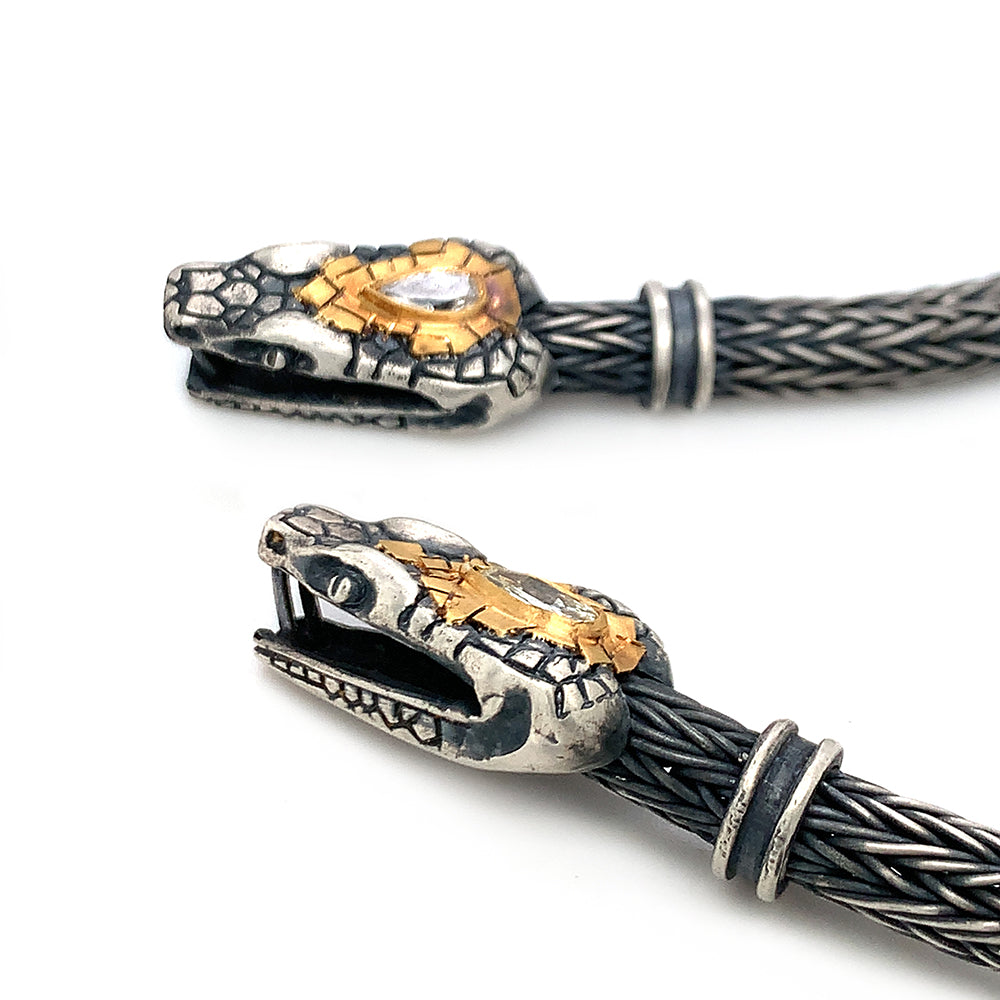 Hand-Carved Serpent Head & Diamond Necklace - "Nehebkau"