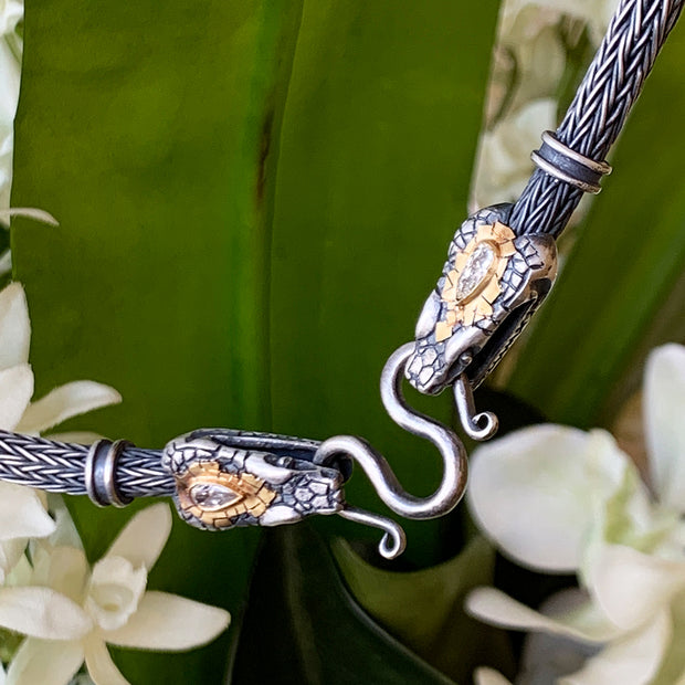 Hand-carved Serpent Head & Diamond Necklace - "Nehebkau"