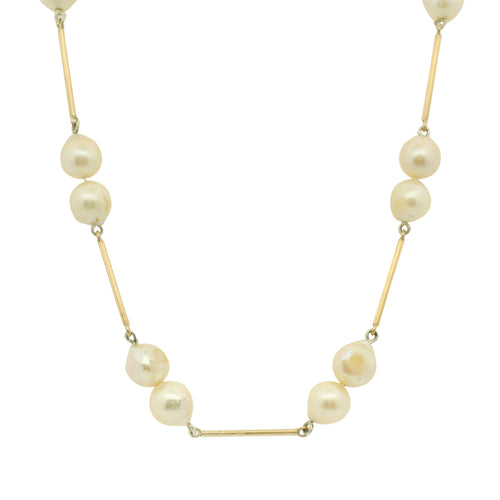 Upcycled Yellow Gold Watch Chain & Pearl Necklace - "Remix"