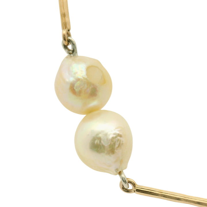 Upcycled Yellow Gold Watch Chain & Pearl Necklace - "Remix"