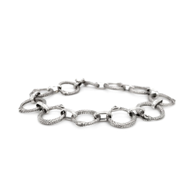 Sterling Silver Ouroboros Link Bracelet - "Chain of Snakes"