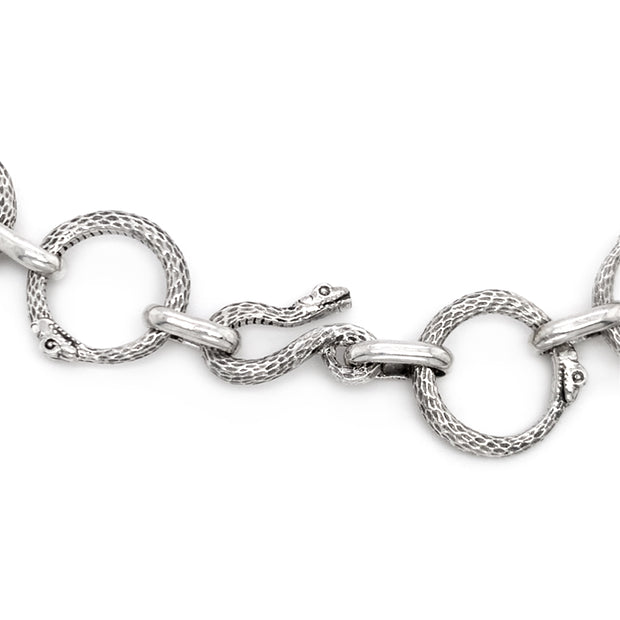 Sterling Silver Ouroboros Link Bracelet - "Chain of Snakes"