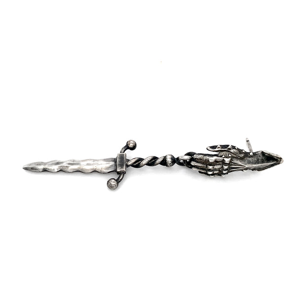 Sterling Silver Single Drop Earring - "Gauntlet & Wavy Dagger"