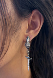 Sterling Silver Single Drop Earring - "Gauntlet & Wavy Dagger"