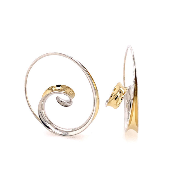 Silver & Gold Hoop Earrings - "Large Spiral"
