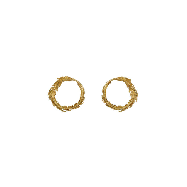 Yellow Gold Stud Earrings- "Plume Loop"