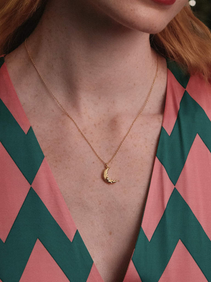Gold Vermeil & Diamond Necklace - "Crescent Moon"