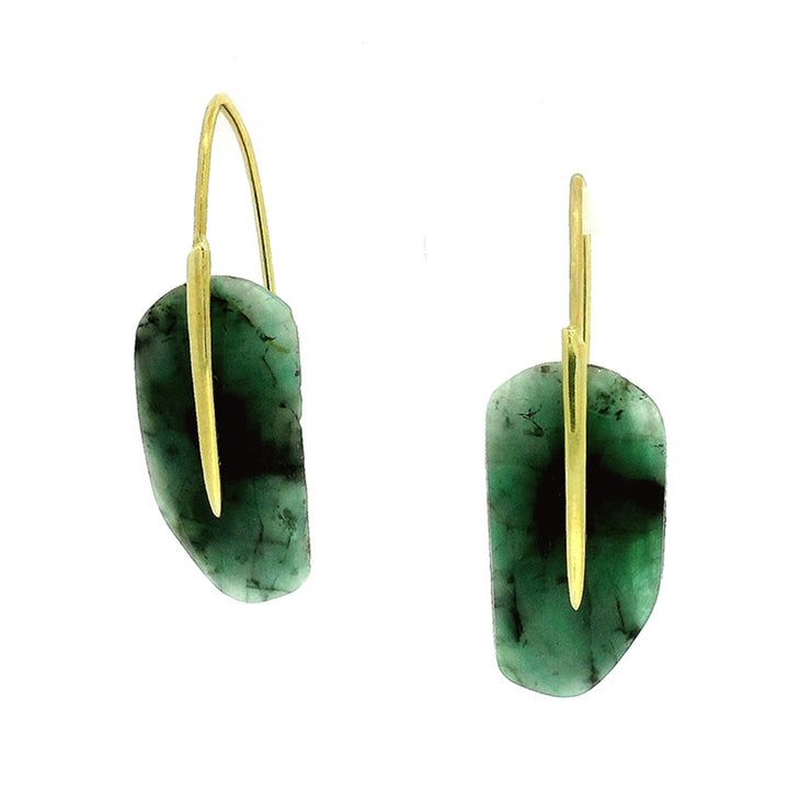 One-of-a-Kind Emerald & Yellow Gold Earrings - "Feather"