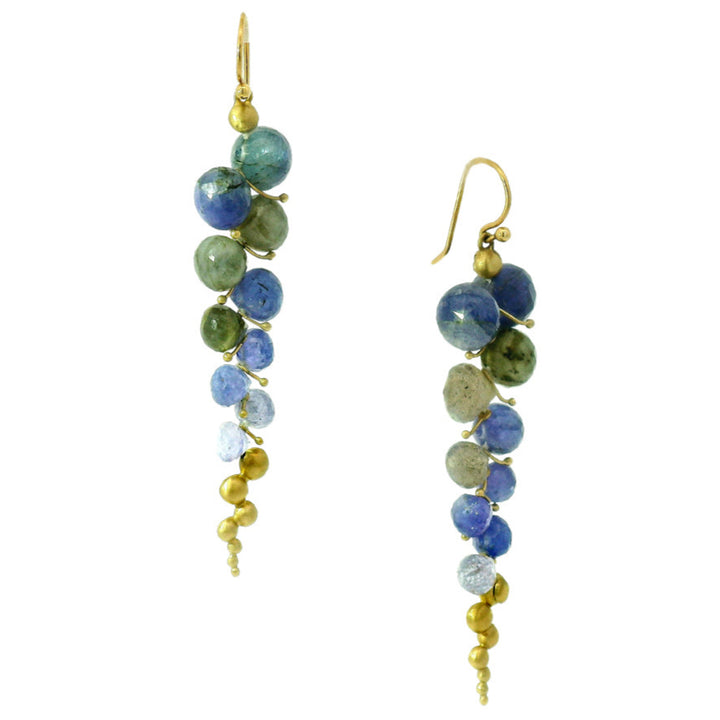 Labradorite & Tanzanite Briolette Drop Earrings - "Large Caviar"