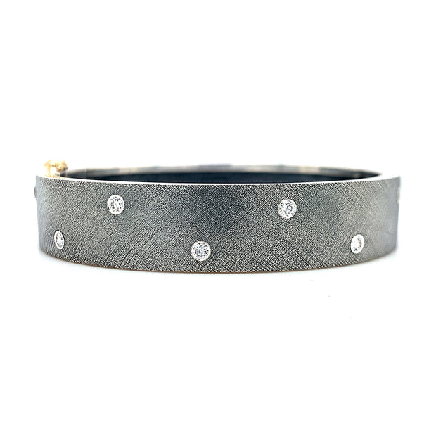 Wide Sterling Silver & Diamond Bangle Bracelet - "Nubia"