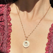 Rene Escobar 18K Rose Gold Diamond Circle Pendant with 18K Yellow Gold Retired Tiffany Chain Model