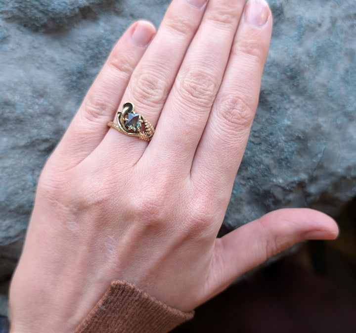 Geo-Cut Montana Sapphire Mushroom & Fern Ring - "Seaview"