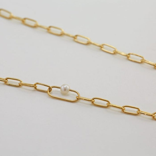 Gold Vermeil & Freshwater Pearl Necklace - "Large Link"