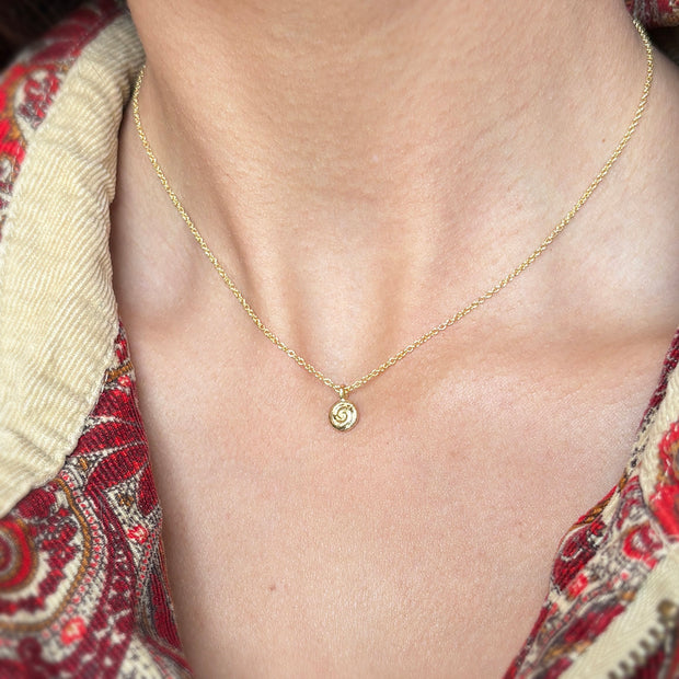 Yellow Gold Medallion Necklace - "Baby Spiral"