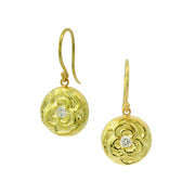 Yellow Gold & Diamond Medallion Earrings - "Blooming Rose"