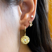 Yellow Gold & Diamond Medallion Earrings - "Blooming Rose"