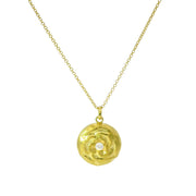 Yellow Gold & Diamond Medallion Necklace - "Blooming Rose"