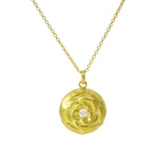 Yellow Gold & Diamond Medallion Necklace - "Blooming Rose"