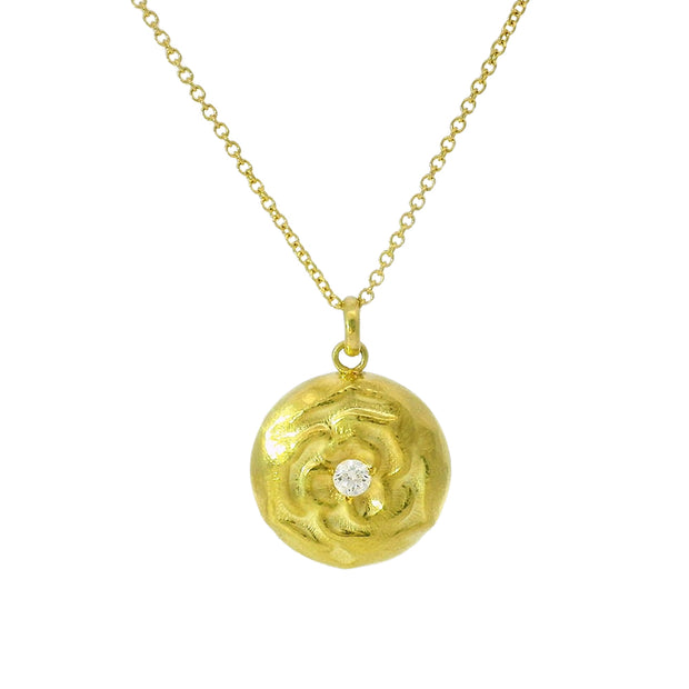 Yellow Gold & Diamond Medallion Necklace - "Blooming Rose"