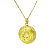 Yellow Gold & Diamond Medallion Necklace - "Blooming Rose"