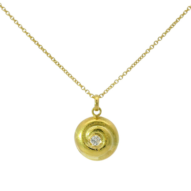 Yellow Gold & Diamond Medallion Necklace - "Spiral"