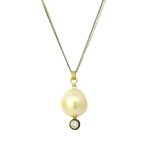 Golden South Sea Pearl Gold & Cobalt Chrome Necklace - "Obsidian Tide"