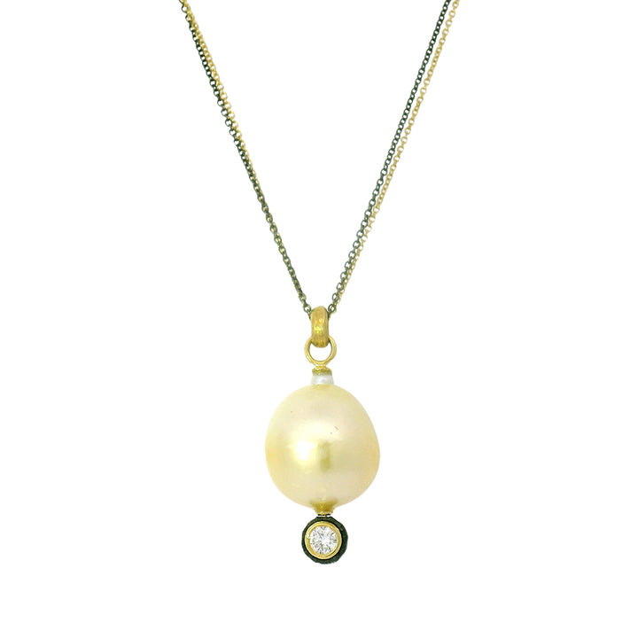 Golden South Sea Pearl Gold & Cobalt Chrome Necklace - "Obsidian Tide"